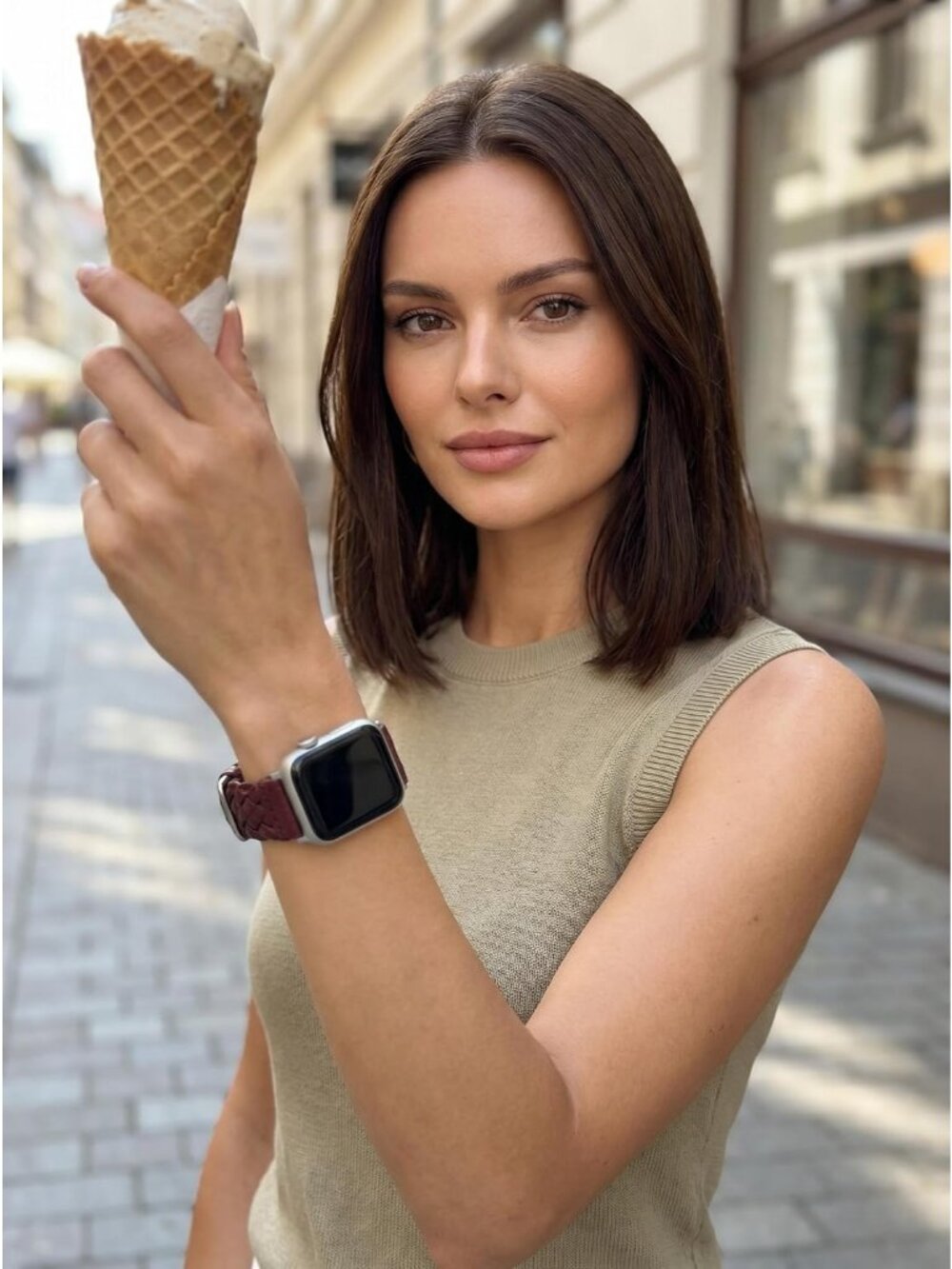 Women's Burgundy/Silver Braided Leather Strap Compatible with Apple Wrist Watch - Picture 6 of 7